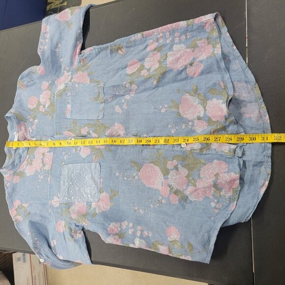 Tempo Paris Floral Linen Button Down Top  XL Summer Beachy Lagenlook Artsy - Picture 6 of 6